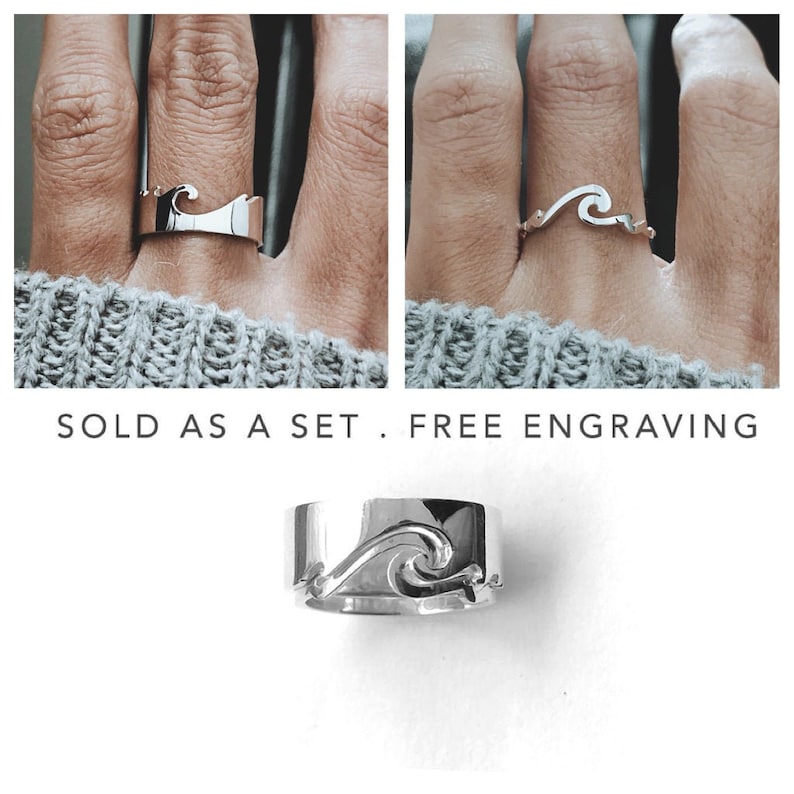 Wave Matching Rings for Couples Promise Rings His and Hers Etsy UK