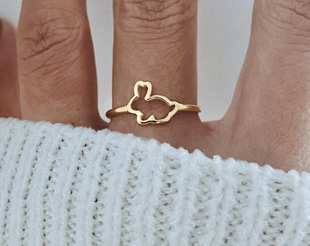 Simple Bunny Ring, Gold Rabbit Ring, Dainty Bunny Jewelry Christmas Gift