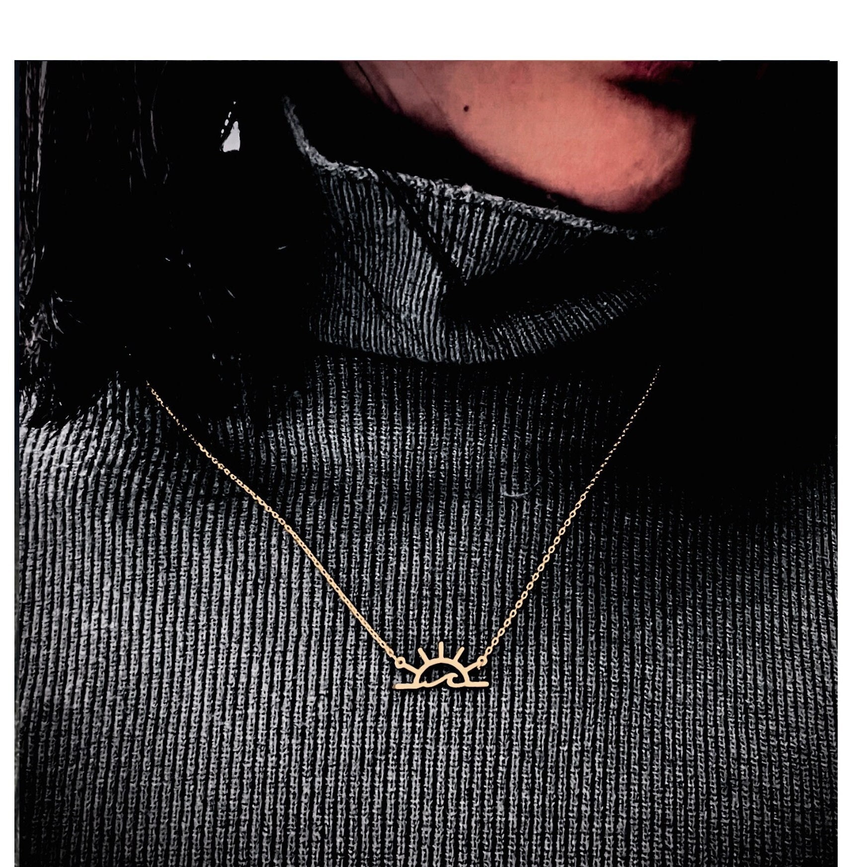 Gold Sun Wave Necklace Dainty Ocean Necklace Sun Jewelry Gift Women Sunrise Necklace Nature Necklace Tiny Silver
