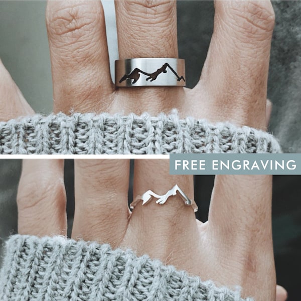 Mountain His and Her Promise Rings For Couples Matching Couples Wedding Bands Set Couples Ring Set Wedding Ring Sets Gift Christmas