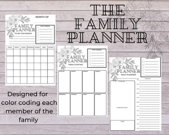 The Family Planner printable Download Color Coordinating - Etsy