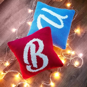 Carta personalizada Almohada Decoración de Navidad, Patrón PDF de la Cubierta de la Almohada del Monograma de Ganchillo, Cojín de Carta, Decoración del hogar para regalo de Navidad