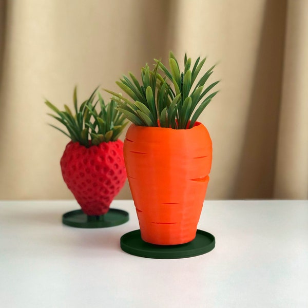 Fioriera per interni unica arancione a forma di carota - Vaso succulento di carota - Fioriera da scrivania fatta a mano - Vaso succulento stampato in 3D