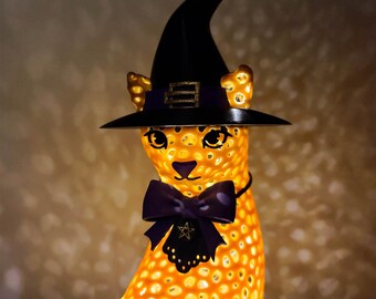 Voronoi Diagram Halloween Kattlampa – Häxhatt Nattlampa för Kattälskare – Anpassningsbar Kattdekor Gåva – Höst & Halloween Gåva för Husdjursälskare