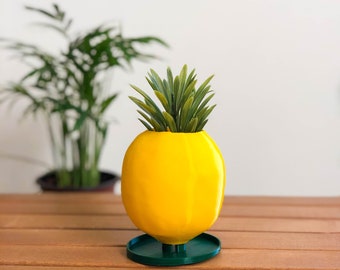 Lemon Shaped Yellow Unique Indoor Planter - Lemon Succulent Pot - Hand-Made Desk Planter - 3d Printed Succulent Pot