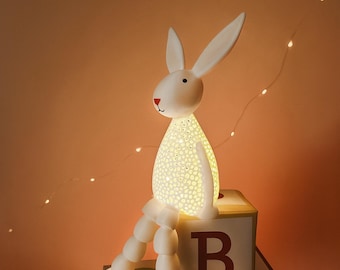 Bunny-nachtlampje met scharnierende poten – 3D-geprinte kinderkamerlamp