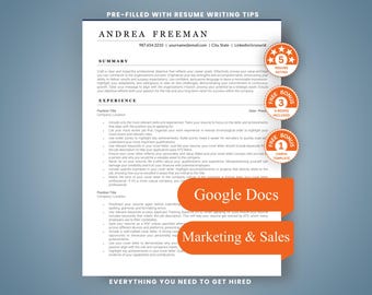 ATS Friendly Resume Template, Google Docs CV for Marketing Managers (Digital Download)