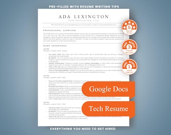 ATS Friendly Data Scientist Resume Template, Google Docs CV (Digital Download)