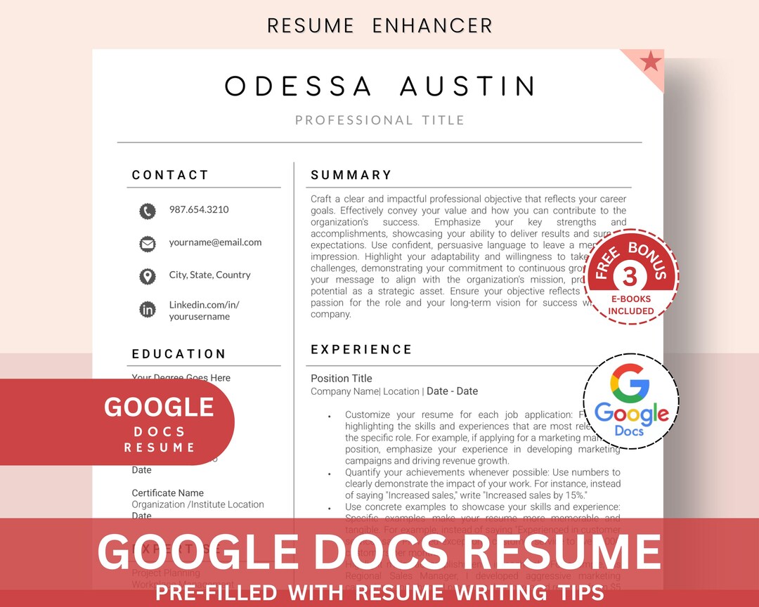 Minimalist Google Docs Resume Template – Cover Letter & Writing Guide ...