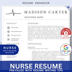 Nursing Resume Template for Google Docs, Registered Nurse Resume, Nursing, Remote Nurse, New Grad Nurse Practitioner Resume CV Template