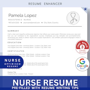 Nursing Resume Template for Google Docs, Simple Basic, Registered Nurse Resume, Remote Nurse, New Grad Nurse Practitioner Resume CV Template