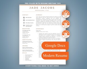 Modello di curriculum creativo per Google Docs / Layout CV portfolio moderno (Download digitale)