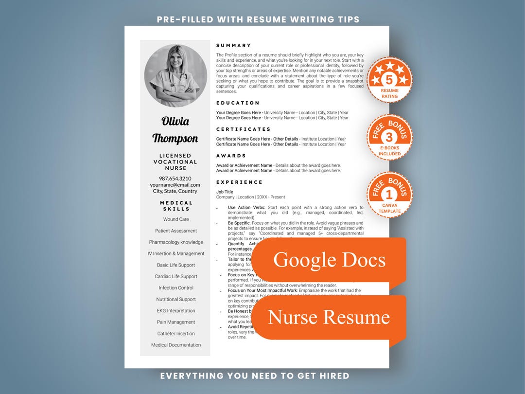 Google Docs Nurse Resume Template ATS Friendly | Registered Nursing CV ...
