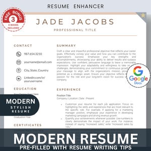 Resume CV Template, Google Docs Resume, Professional Resume Template, Clear, Simple, Google Docs, Modern Resume CV Template