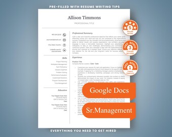 ATS Friendly Executive Resume Template, Google Docs CV for VPs & Senior Management (Digital Download)