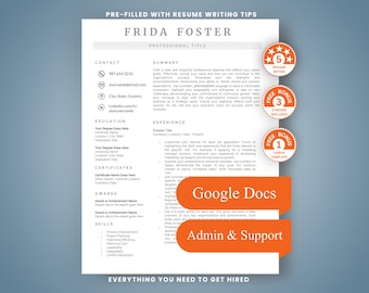 Administrative Assistant Resume Template Office Support CV Google Docs ATS Friendly Modern Secretary