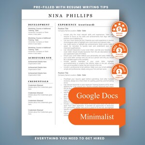 Googleドキュメント用のミニマルな履歴書テンプレート、カバーレターと推薦状付きのすっきりとした履歴書（デジタル版）