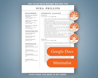 Minimalistische Lebenslaufvorlage für Google Docs, sauberer Lebenslauf mit Anschreiben & Referenzen (digital)