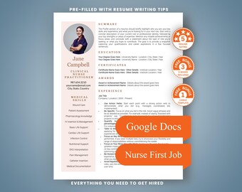 First Job Nurse Resume Template Google Docs Clinical Graduate RN CV Cover Letter Pack