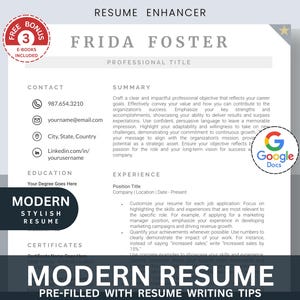 Modelo de currículo do Google Docs, modelo de currículo profissional, claro e simples, Google Docs + referências de capa, currículo minimalista, download instantâneo