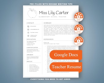 Teacher Resume Template for Google Docs | Modern CV (Digital Download)