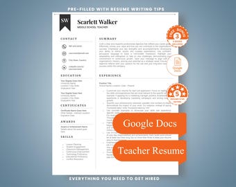 Sjabloon CV voor docenten, modern cv-ontwerp, sollicitatiebrief (Google Documenten)