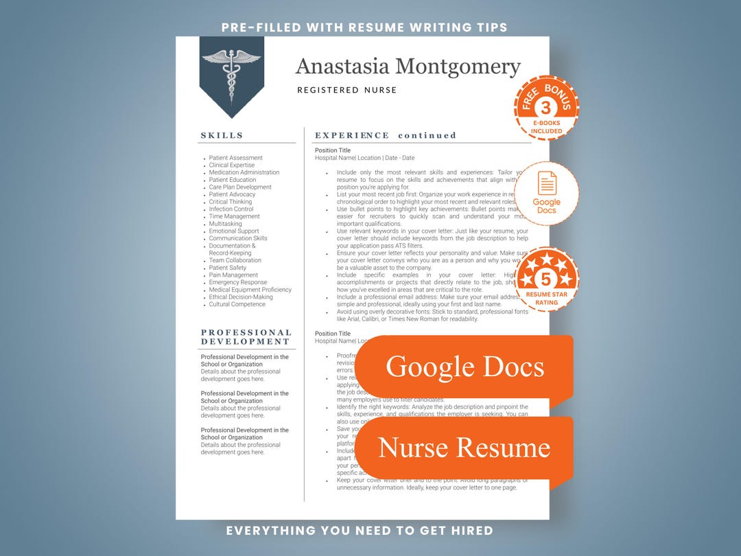 Nurse Resume Template for Google Docs | Cover Letter, Modern CV ...