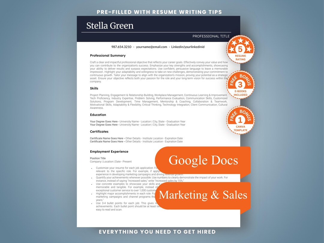 ATS Friendly Google Docs Resume Template, Social Media Manager CV ...