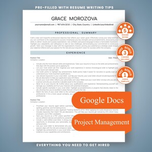 Plantilla de currículum vitae para Google Docs compatible con sistemas ATS, CV de gerente de proyecto (descarga digital)
