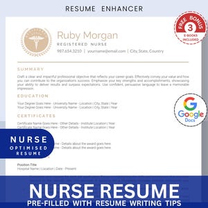 Nursing Resume Template for Google Docs, Simple Basic, Registered Nurse Resume, Remote Nurse, New Grad Nurse Practitioner Resume CV Template