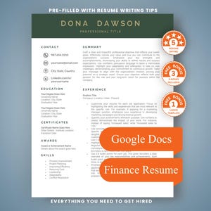 ATS Friendly Finance Resume Template, Google Docs CV with Cover Letter