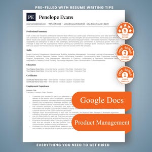 ATS Friendly Google Docs Resume Template, Product Manager CV (Digital Download)