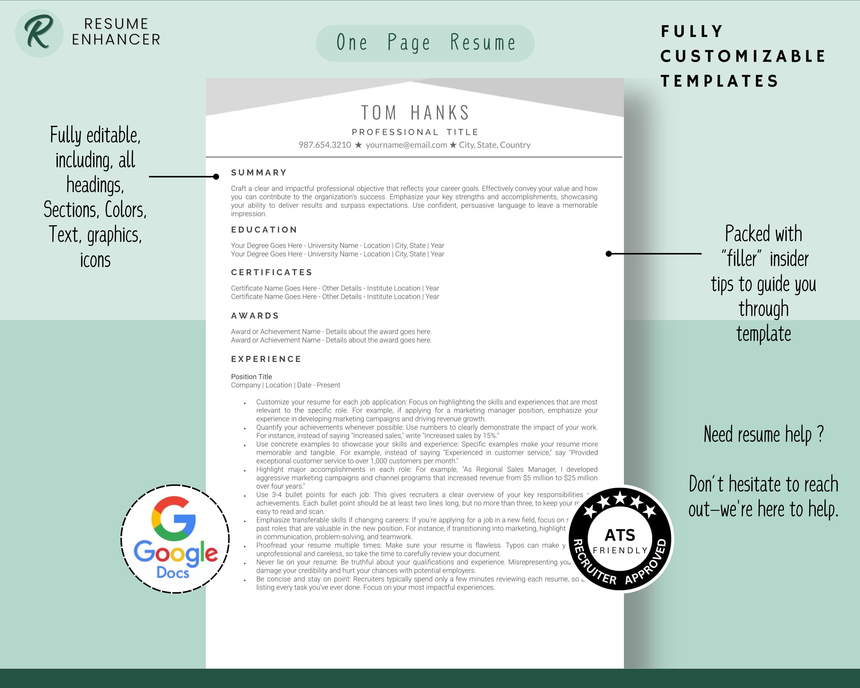 ATS Resume Template for Google Docs Resume, ATS Compliant Resume Format ...