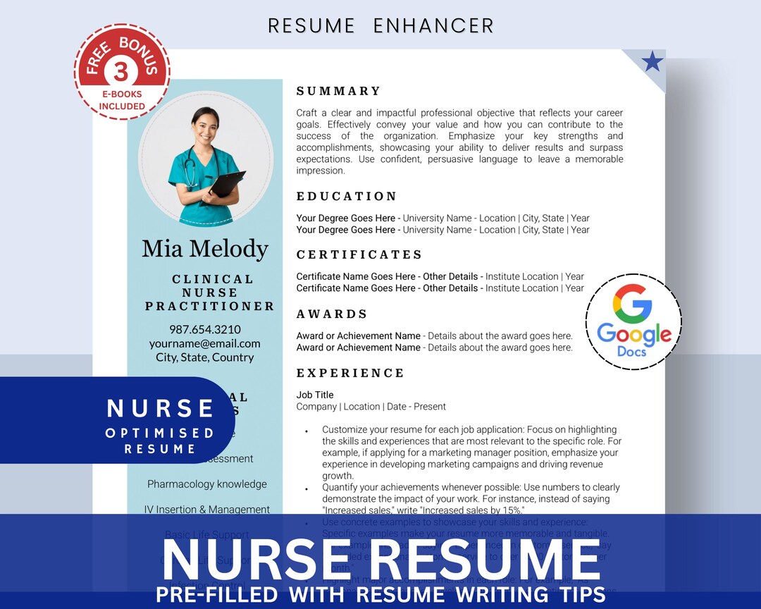Nursing Resume Template for Google Docs, Registered Nurse Resume ...