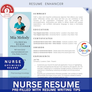 Nursing Resume Template for Google Docs, Registered Nurse Resume, Nursing, Remote Nurse, New Grad Nurse Practitioner Resume CV Template