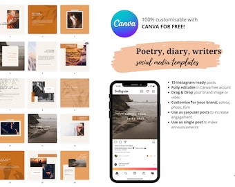 Poetry, writer, personal lifestyle blog Instagram Canva Social Media Templates