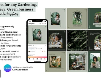 Garden Instagram Templates: Green Plant Theme, Canva Social Media (Digital Download)