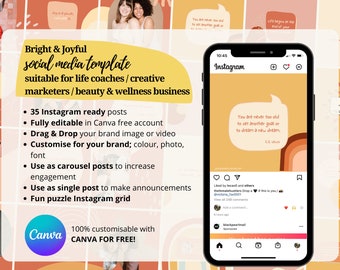 Bright and happy, feel good, life coaching Canva Instagram Templates - editable