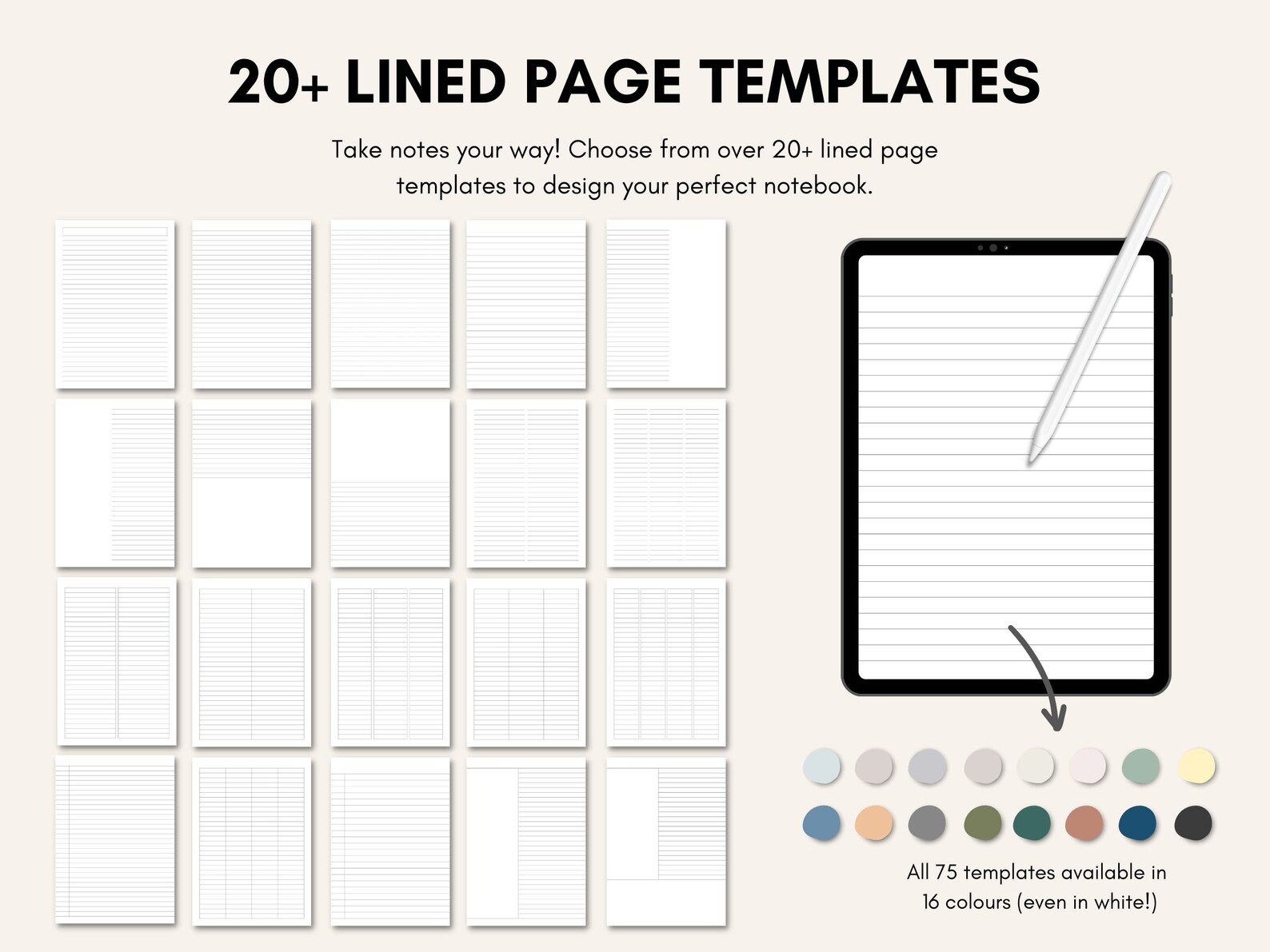 Digital Note Paper, Digital Notes, Note Paper, Lined, Grid, Dotted ...