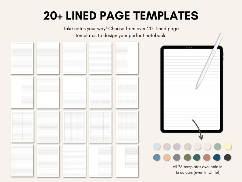 Digital Note Paper, Digital Notes, Note Paper, Lined, Grid, Dotted ...