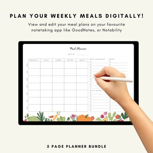 Afdrukbare weekmaaltijdplanner: voedseldagboek, boodschappenlijst (digitale pdf-download)