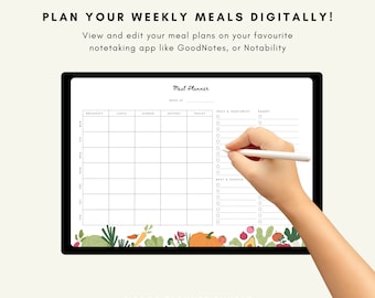 Weekly Meal Planner Printable: Food Journal, Grocery List (PDF Digital Download)
