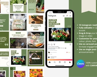 Green in Nature, Garden, Eco, Plants, Gardening Instagram Canva Social Media Templates Instant Download Use