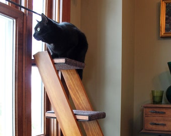 Cat Ladder - 4 Step Pine, Customizable | Beautifully Designed Pet Furniture | Handcrafted High-Quality Ladder for Cats | Perfect Window Seat