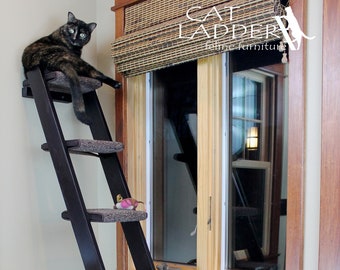 Cat Ladder - 6 Step Pine, Customizable | Perfect for Renters - No Drilling or Permanent Install Needed | Beautiful Handcrafted Cat Furniture