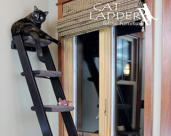 Cat Ladder - 6 Step Pine, Customizable | Perfect for Renters - No Drilling or Permanent Install Needed | Beautiful Handcrafted Cat Furniture