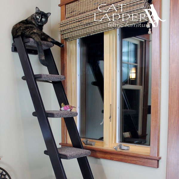 Cat Ladder - 6 Step Pine, Customizable | Perfect for Renters - No Drilling or Permanent Install Needed | Beautiful Handcrafted Cat Furniture