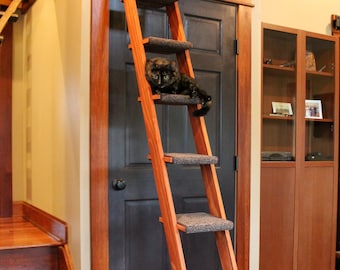 Cat Ladder - 8 Step Pine, Customizable | Lets Cats Climb Indoors - Reach New Heights for New Sights | Contemporary Handcrafted Pet Furniture