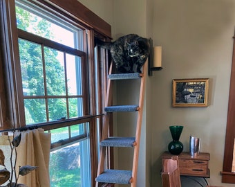 Cat Ladder - 7 Step Cherry Hardwood | Movable Cat Perch – Always Somewhere New to Climb & Explore | Handcrafted, High-Quality Pet Furniture