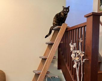 Cat Ladder - 6 Step Cherry Hardwood | Perfect for Renters – No Drilling or Permanent Install Required | Beautiful Handcrafted Cat Furniture